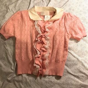 Cute pink Korean heart ruffle top (S)